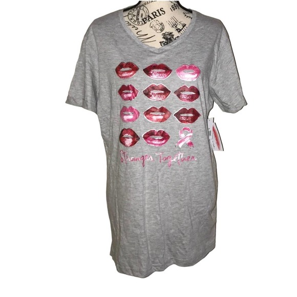 BREAST CANCER AWARENESS GRAY & PINK STRONGER TOGETHER TEE MEDIUM - Picture 1 of 3